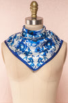 Emerana Blue & White Patterned Square Scarf | Boutique 1861 point close-up