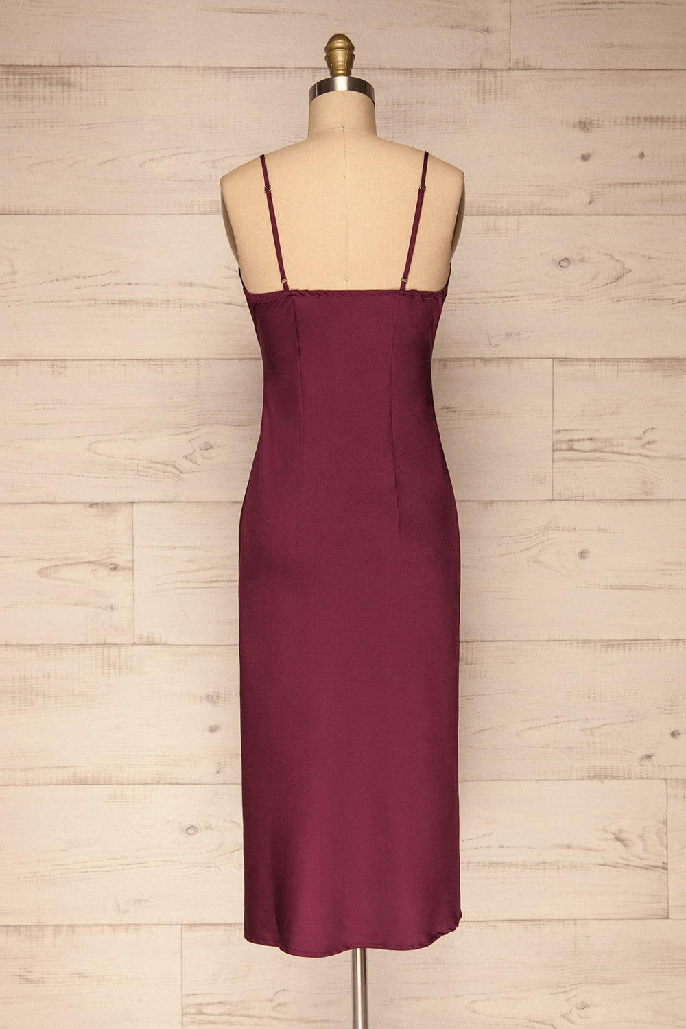 Enea Burgundy Satin Midi Slip Cocktail Dress | La Petite Garçonne back view