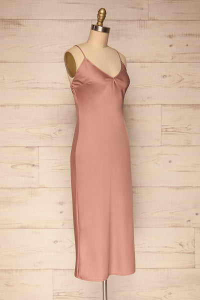 Enea Mauve Dusty Pink Satin Midi Slip Dress | La Petite Garçonne side view