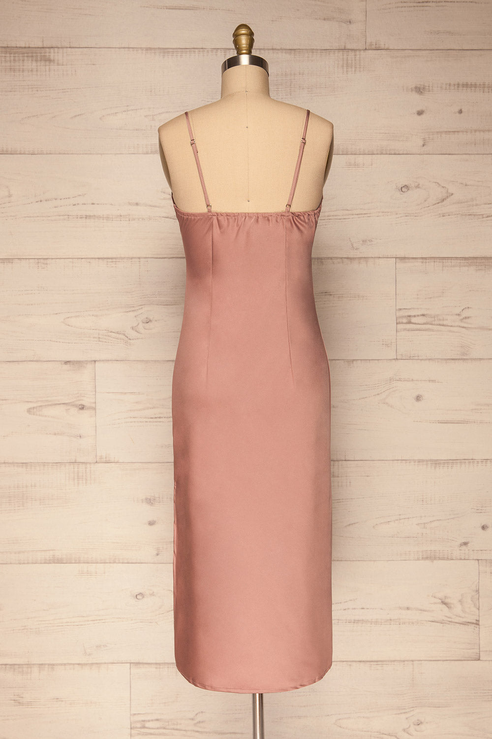 Enea Mauve Dusty Pink Satin Midi Slip Dress | La Petite Garçonne back view