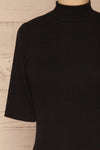 Ennis Black Ribbed Mock Neck Top | La petite garçonne front close-up