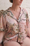 Ensemble Ixchel Pink Floral Print PJ Set | La petite garçonne model close up