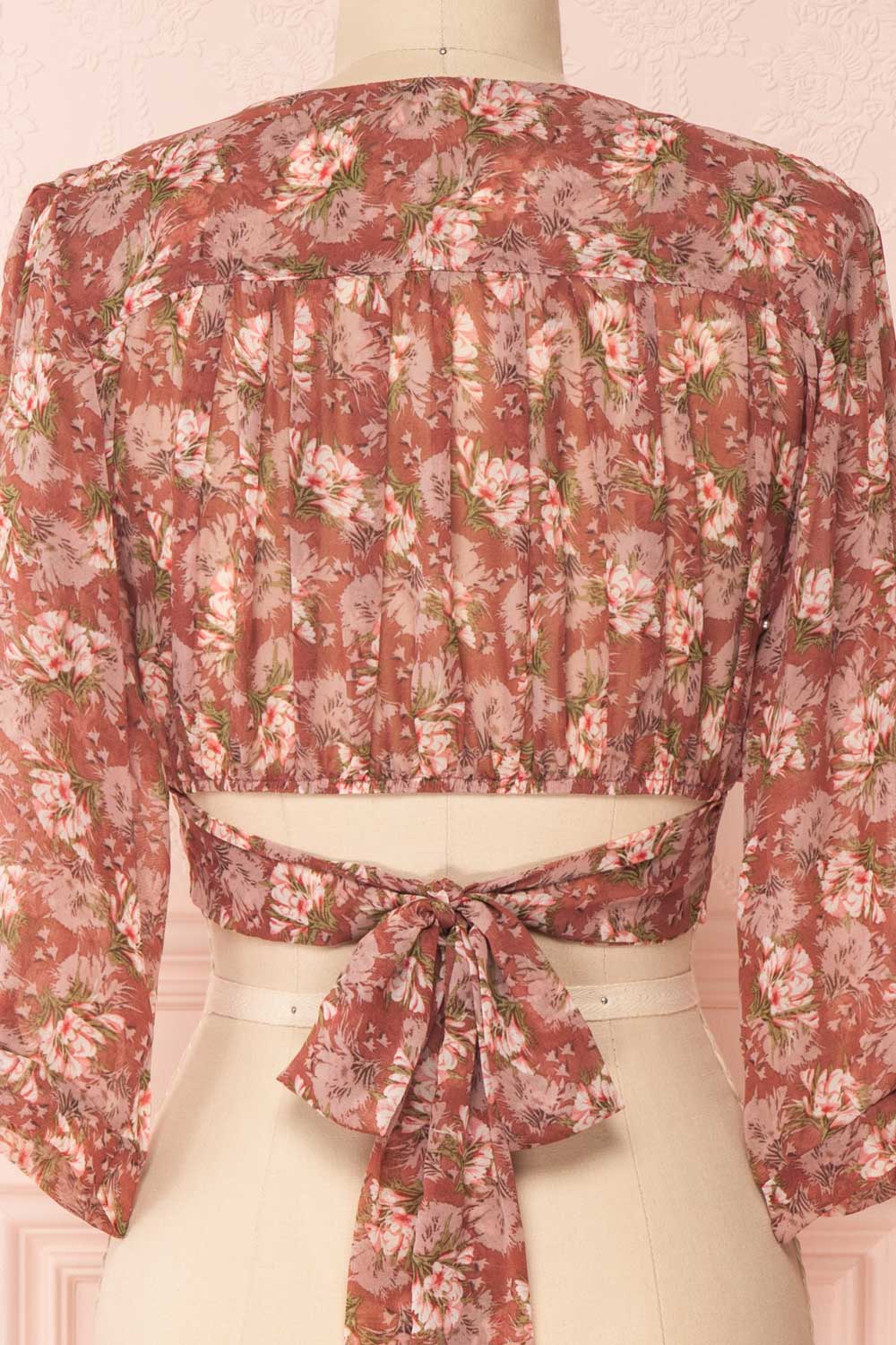 Erasma Pink Floral Chiffon Crop Top | Boutique 1861 back close-up