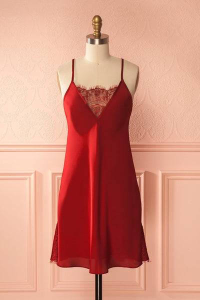 Erich Passion Red Satin & Lace Slip Dress | Boutique 1861