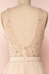 Eridani Champagne Beige A-Line Gown w/ Crystals | Boutique 1861 back close-up
