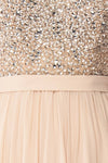 Eridani Champagne Beige A-Line Gown w/ Crystals | Boutique 1861 fabric detail
