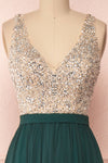 Eridani Émeraude Green A-Line Gown w/ Crystals | Boutique 1861 front close-up
