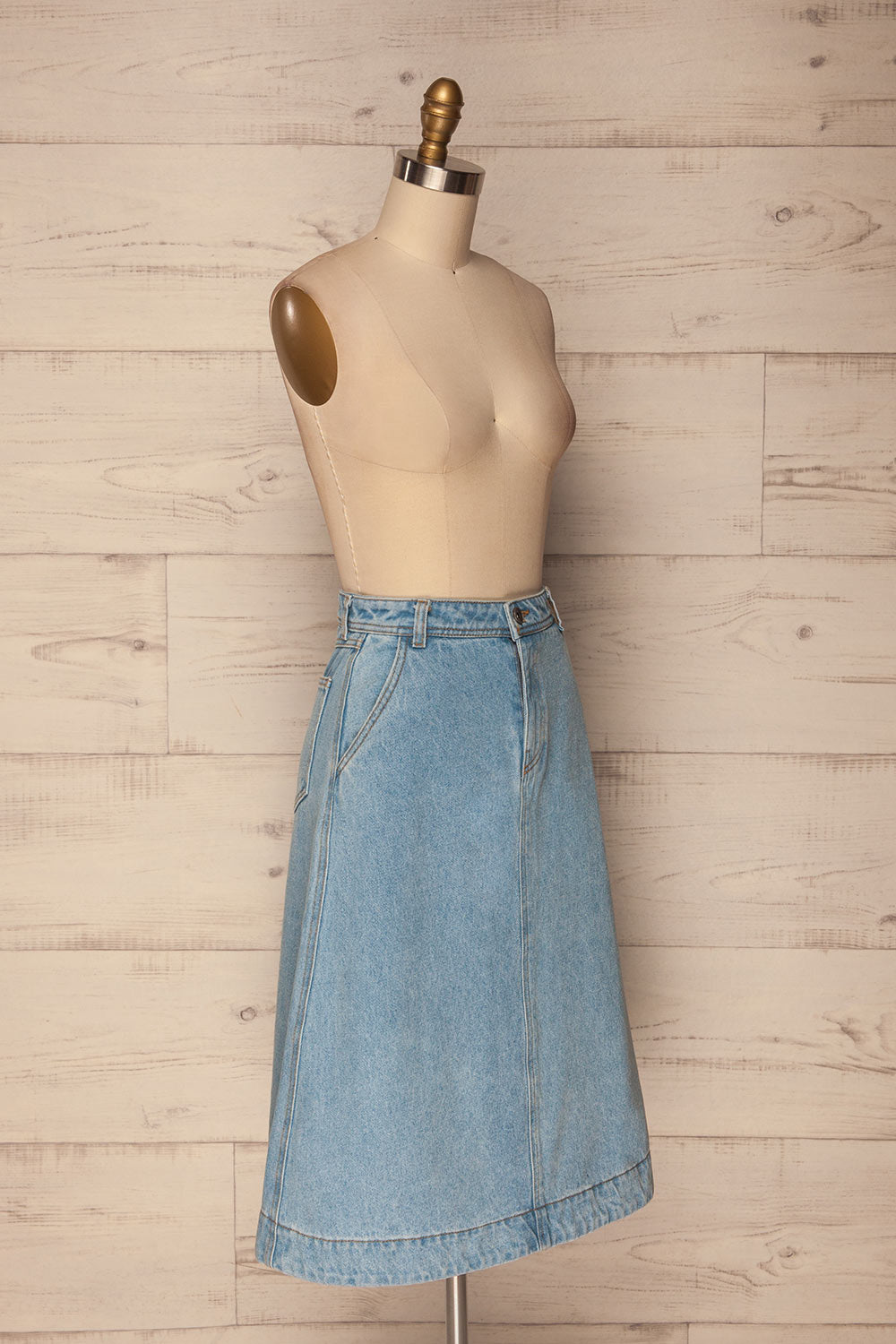 Ermioni Classic Blue Denim A-Line Midi Skirt | La Petite Garçonne