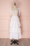 Eshan White Layered Ruffles Midi Dress With Stripes | Boutique 1861