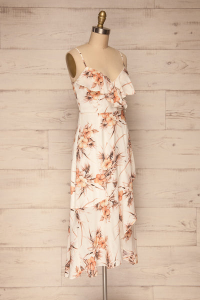Esmeraldas White Floral Midi Wrap Dress | La petite garçonne side view