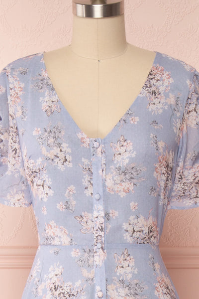 Espella Lilac Floral Buttoned Maxi Dress | Boutique 1861 front close up