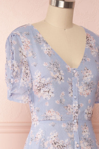Espella Lilac Floral Buttoned Maxi Dress | Boutique 1861 side close up