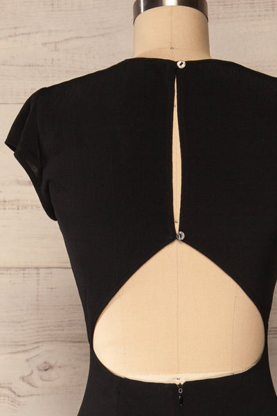 Essen Black Short Sleeve Maxi Dress | La petite garçonne back close-up