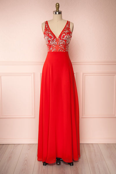 Esther Red Maxi Prom Dress with Slit | Boutique 1861 plus