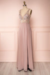 Esther Taupe Maxi Prom Dress with Slit | Boutique 1861 side view