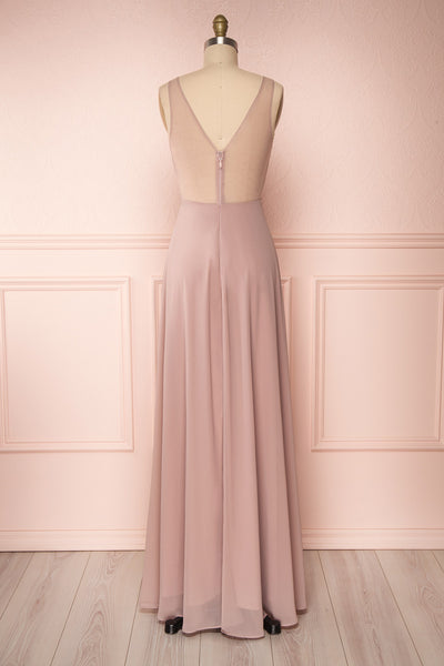 Esther Taupe Maxi Prom Dress with Slit | Boutique 1861 back view