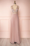 Esther Taupe Maxi Prom Dress with Slit | Boutique 1861 front