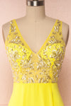 Esther Yellow Maxi Prom Dress with Slit | Boutique 1861 front close-up
