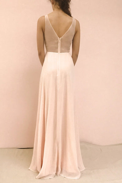 Esther Blush Pink Maxi Prom Dress with Slit | Boutique 1861 model back