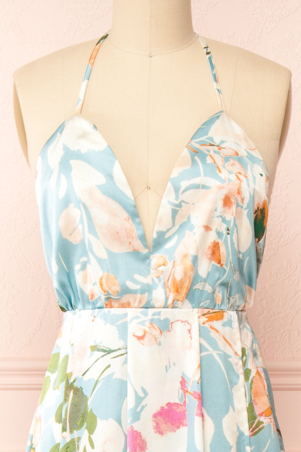 Estivah Blue Backless Floral Maxi Dress | Boutique 1861 front close-up
