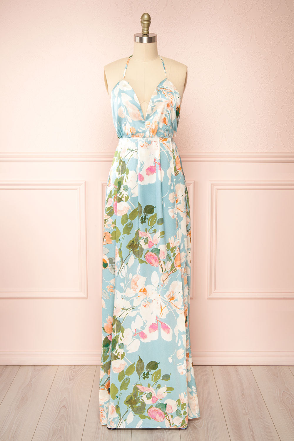 Estivah Blue Backless Floral Maxi Dress | Boutique 1861 frot view