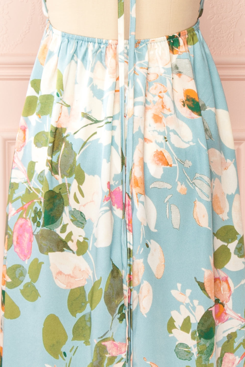 Estivah Blue Backless Floral Maxi Dress | Boutique 1861 back close-up