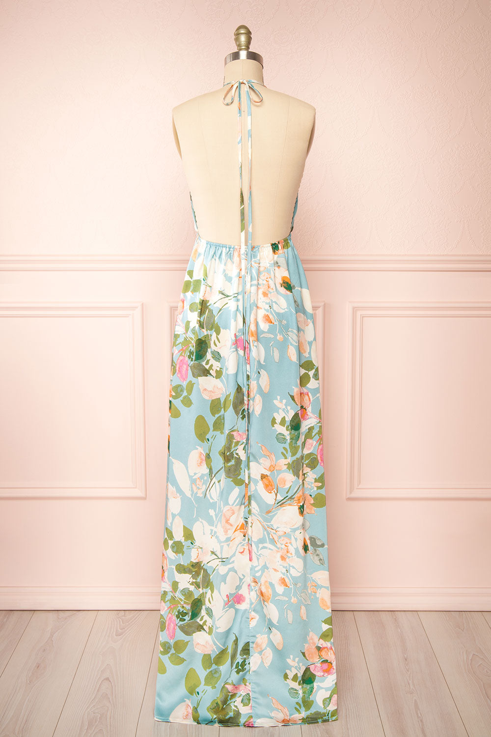 Estivah Blue Backless Floral Maxi Dress | Boutique 1861 back view