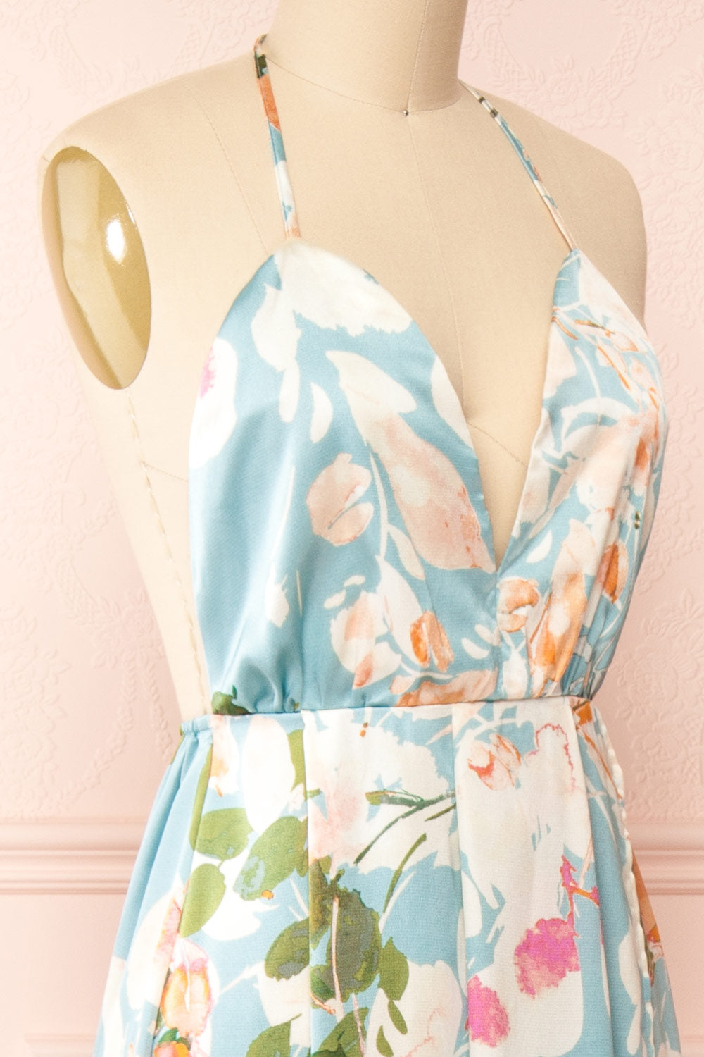 Estivah Blue Backless Floral Maxi Dress | Boutique 1861 side close-up