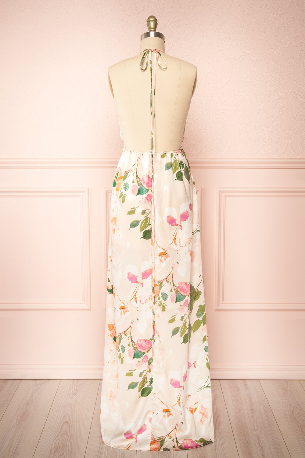 Estivah Pink Backless Floral Maxi Dress | Boutique 1861 back view