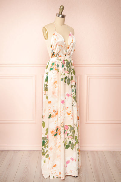 Estivah Pink Backless Floral Maxi Dress | Boutique 1861 side view