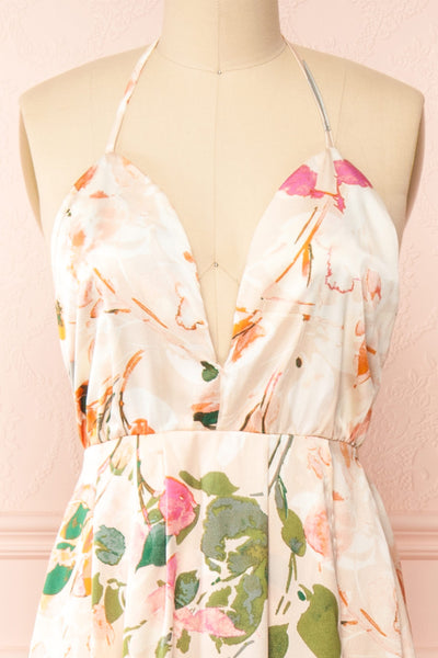 Estivah Pink Backless Floral Maxi Dress | Boutique 1861 front close-up