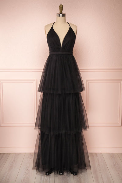 Estivam Black Layered Tulle Maxi Prom Dress | Boutique 1861