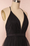 Estivam Black Layered Tulle Maxi Prom Dress side close up | Boutique 1861