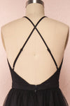 Estivam Black Layered Tulle Maxi Prom Dress back close up | Boutique 1861