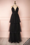 Estivam Black Layered Tulle Maxi Prom Dress front view FS | Boutique 1861