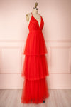 Estivam Red Layered Tulle Maxi Prom Dress side view | Boutique 1861