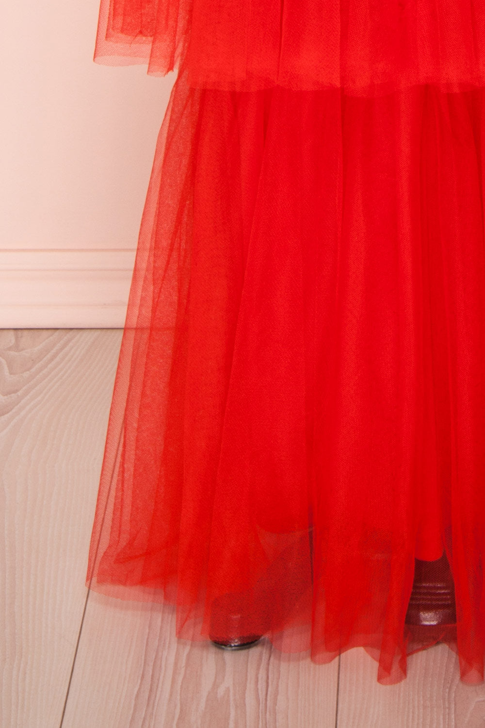 Estivam Red Layered Tulle Maxi Prom Dress skirt | Boutique 1861