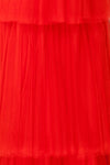 Estivam Red Layered Tulle Maxi Prom Dress fabric | Boutique 1861