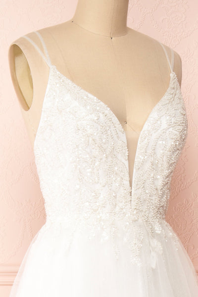 Eugeny White Beaded A-Line Bridal Dress | Boudoir 1861 side close-up
