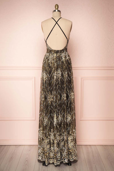 Eunmi Black & Gold Glitter Mesh Maxi Dress | BACK VIEW | Boutique 1861