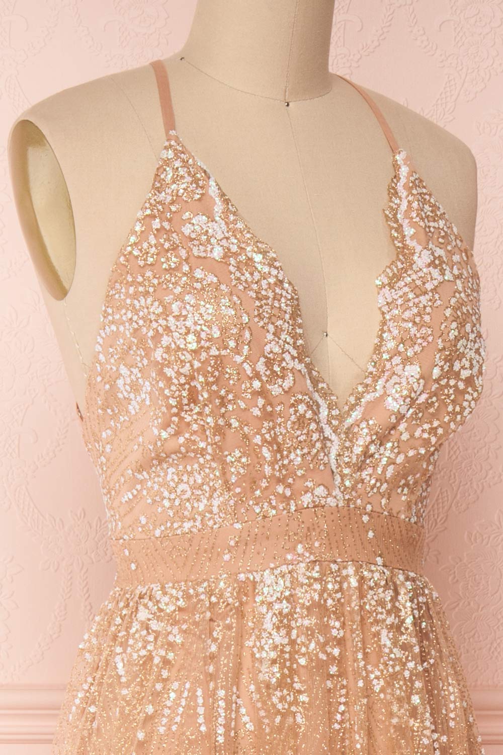 Eunmi Rosegold Pink & Gold Glitter Mesh Maxi Dress | Boutique 1861 4