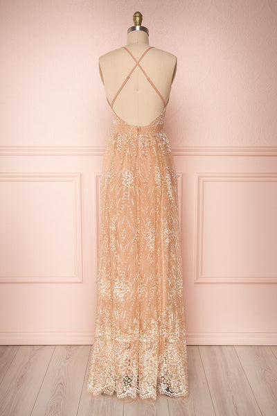 Eunmi Rosegold Pink & Gold Glitter Mesh Maxi Dress | Boutique 1861 5