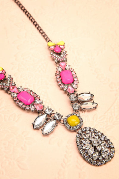 Euphrasia - Pink, yellow and clear crystals necklace
