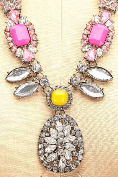 Euphrasia - Pink, yellow and clear crystals necklace
