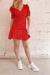 Eustacia Red Ruched Drop Waist Dress | Boutique 1861 on model