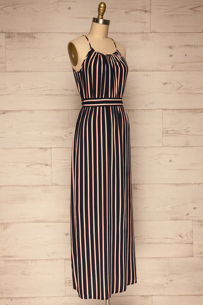 Evenes Navy Blue Striped Maxi Dress | La petite garçonne side view