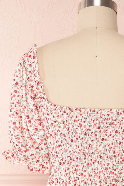 Eydis Ivory Floral Puffy Sleeve Short Dress | Boutique 1861 back close up