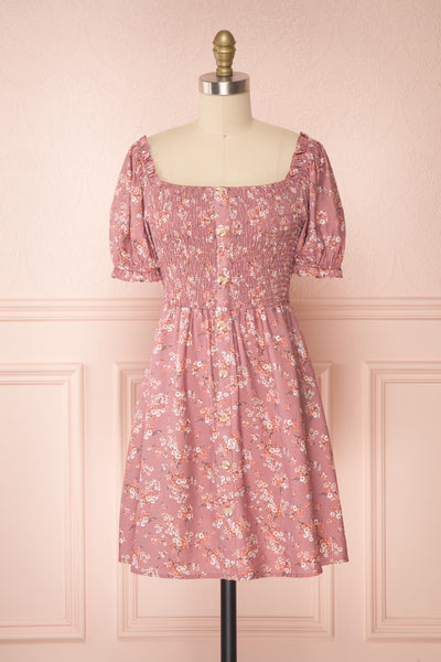 Eydis Mauve Lilac Pink Floral Short Dress | Boutique 1861 front view