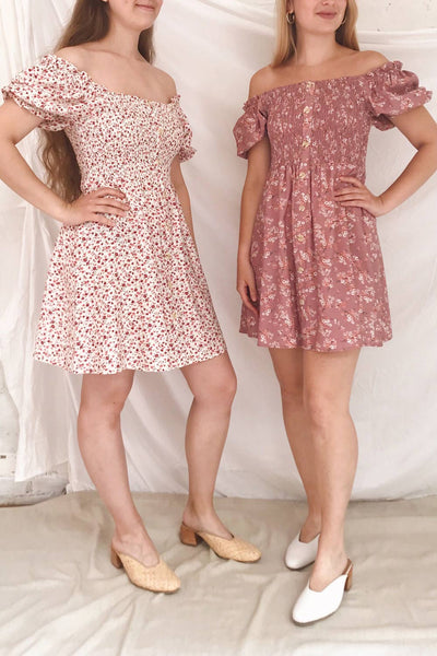 Eydis Mauve Pink Floral Buttoned Short Dress | Boutique 1861 model look 3