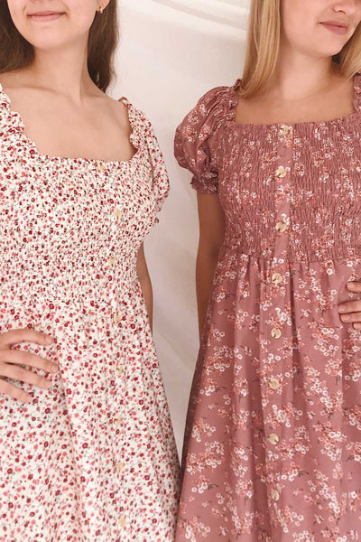 Eydis Mauve Pink Floral Buttoned Short Dress | Boutique 1861 model look 2